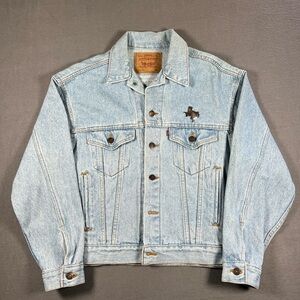 Vintage 1991 Levi’s Denim Trucker Jacket 70507  Texas Custom Hand Painted Sz S